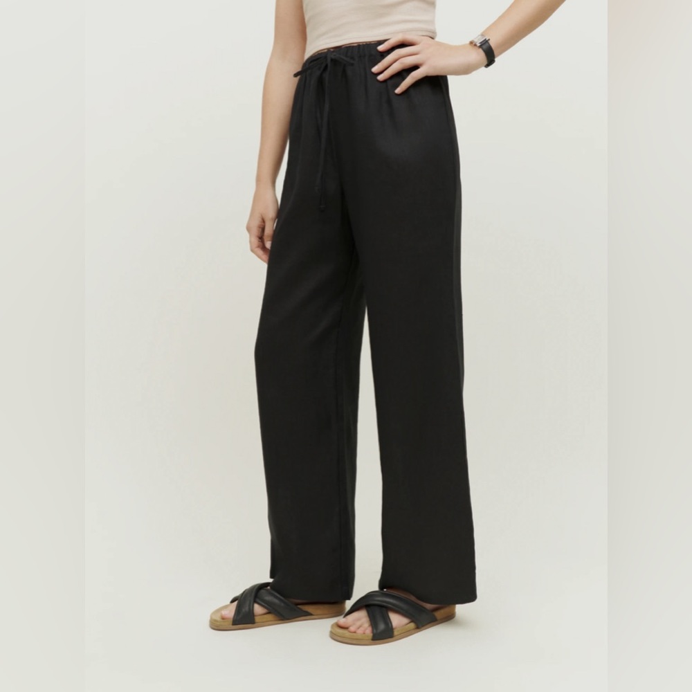 BRAND NEW WITH TAGS Reformation Olina Linen Pants, Size S Black